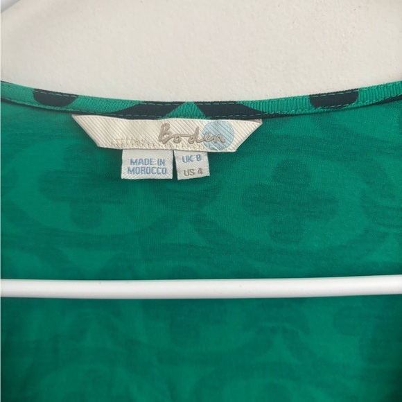 Boden Cross Green Black Faux Wrap Blouse V-Neck Women Cross Over Stretch Size 4 - Picture 3 of 4